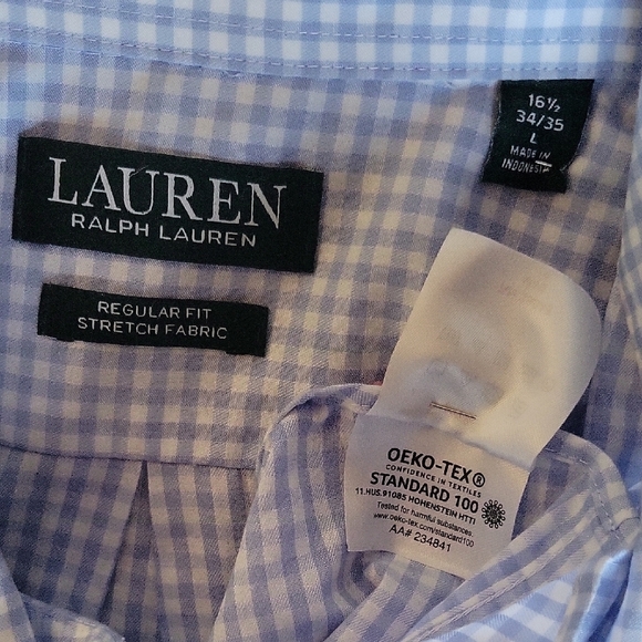 Lauren Ralph Lauren Blue Dress Shirt Gingham Pattern Size L 16 1/2. ..34/35 - Picture 7 of 8